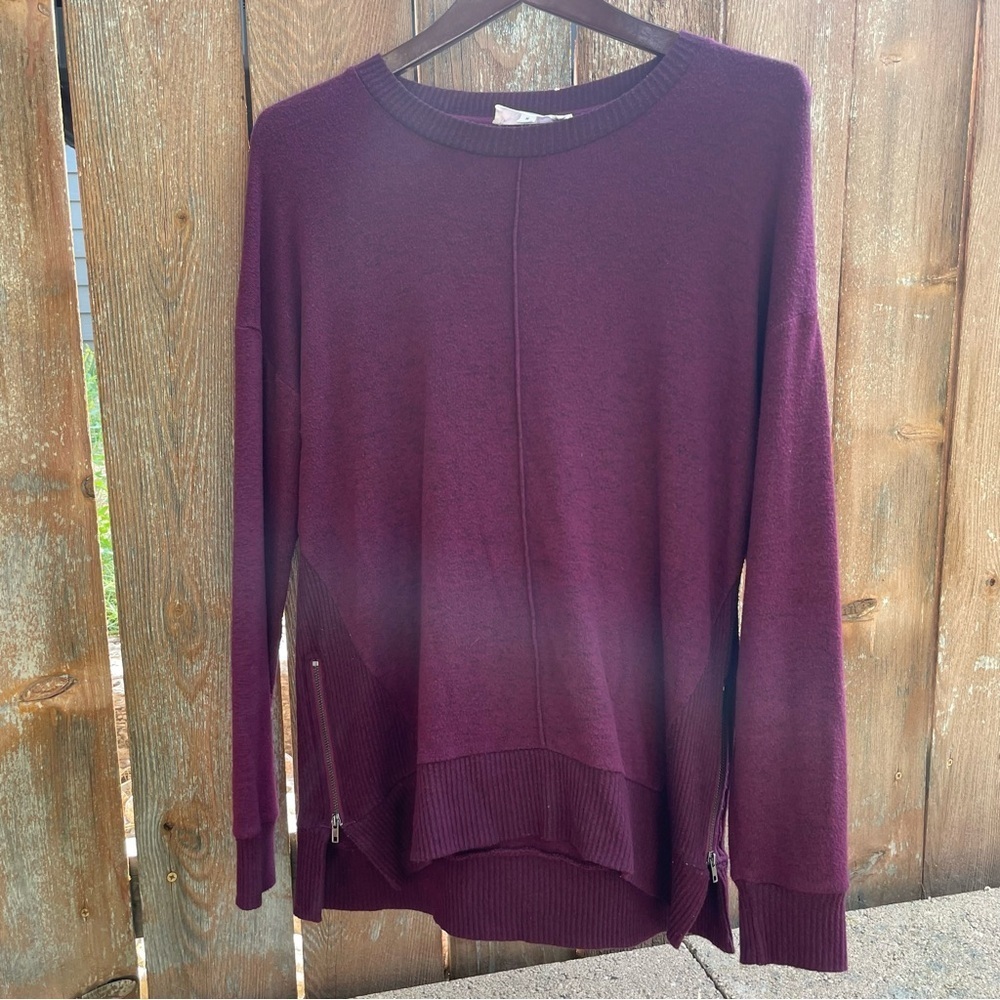 HIPPIE ROSE Womens Purple Crew Neck Side Zipper Sweater Shirt Size Medium